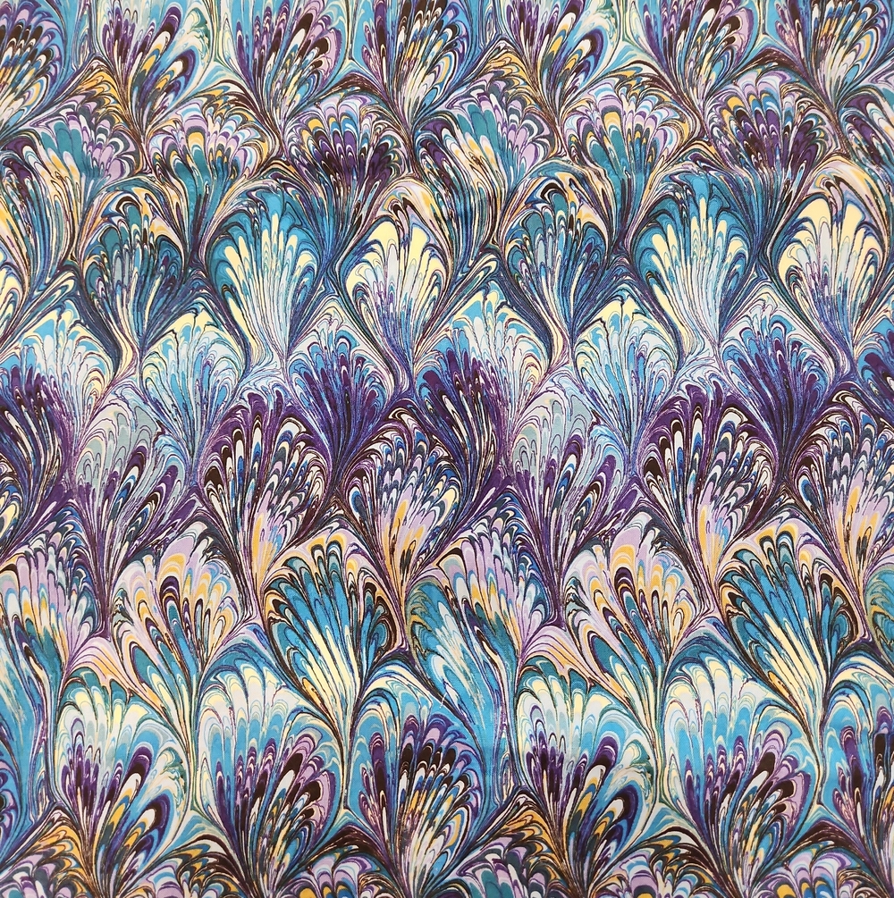 Fabric Blue & Purple Feathered Marbled 18x26
